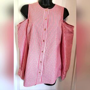 Michael Kors red and white striped cold shoulder long sleeve top Size Small EUC